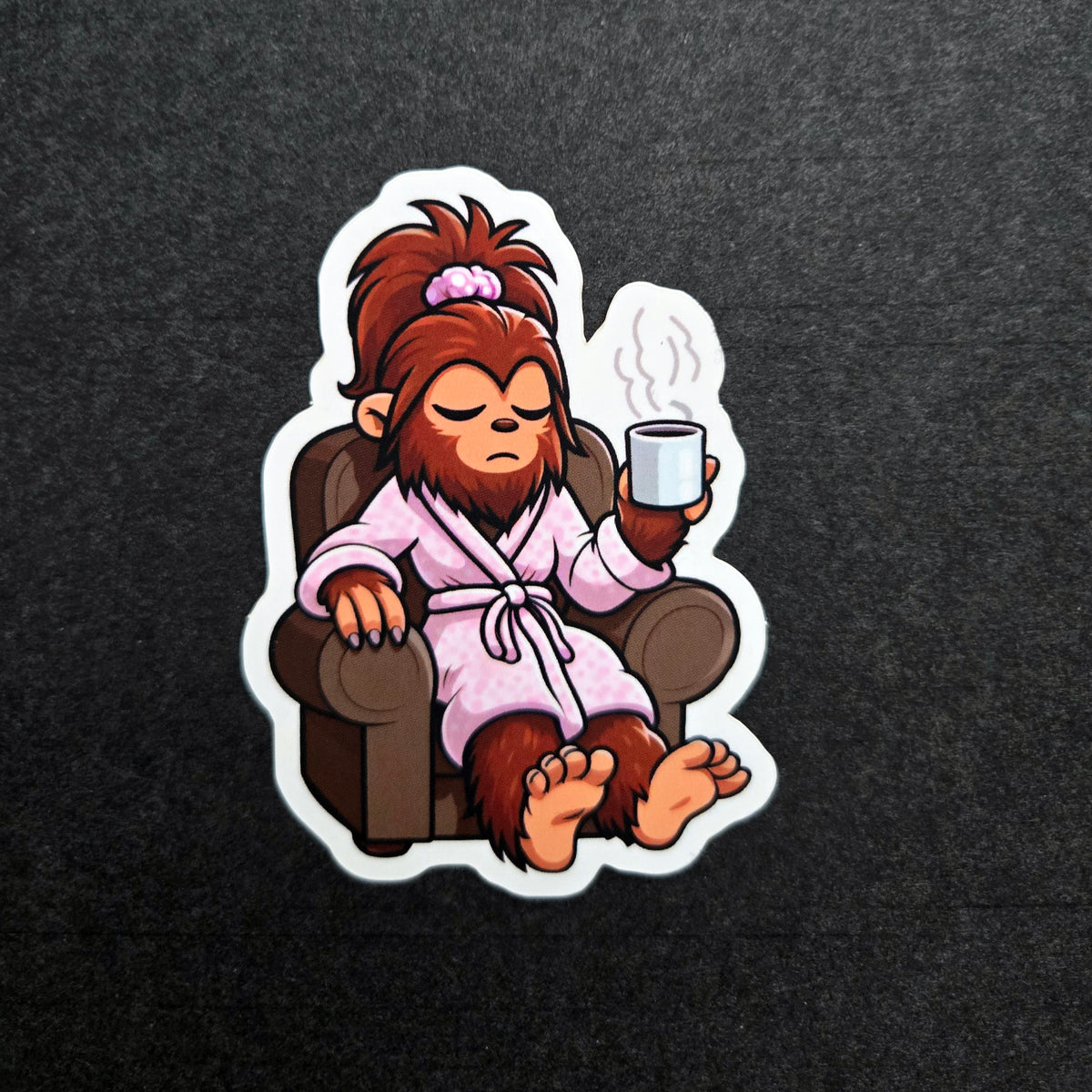 Morning Coffee Bigfoot Sticker - Funny Sasquatch Grumpy Mood Vinyl Decal Glossy or Matte Finish