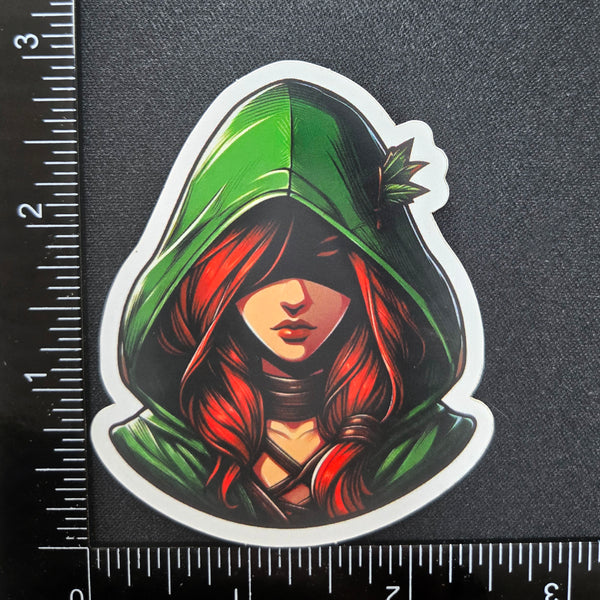 Green Huntress - Fantasy Red Haired Sticker - Vinyl Decal