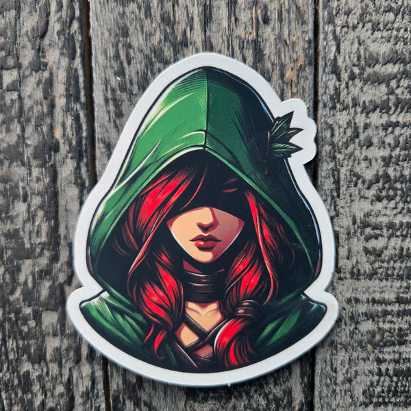 Green Huntress - Fantasy Red Haired Sticker - Vinyl Decal
