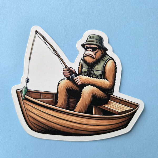Fishing Sasquatch Vinyl Sticker - Fisherman Bigfoot Decal