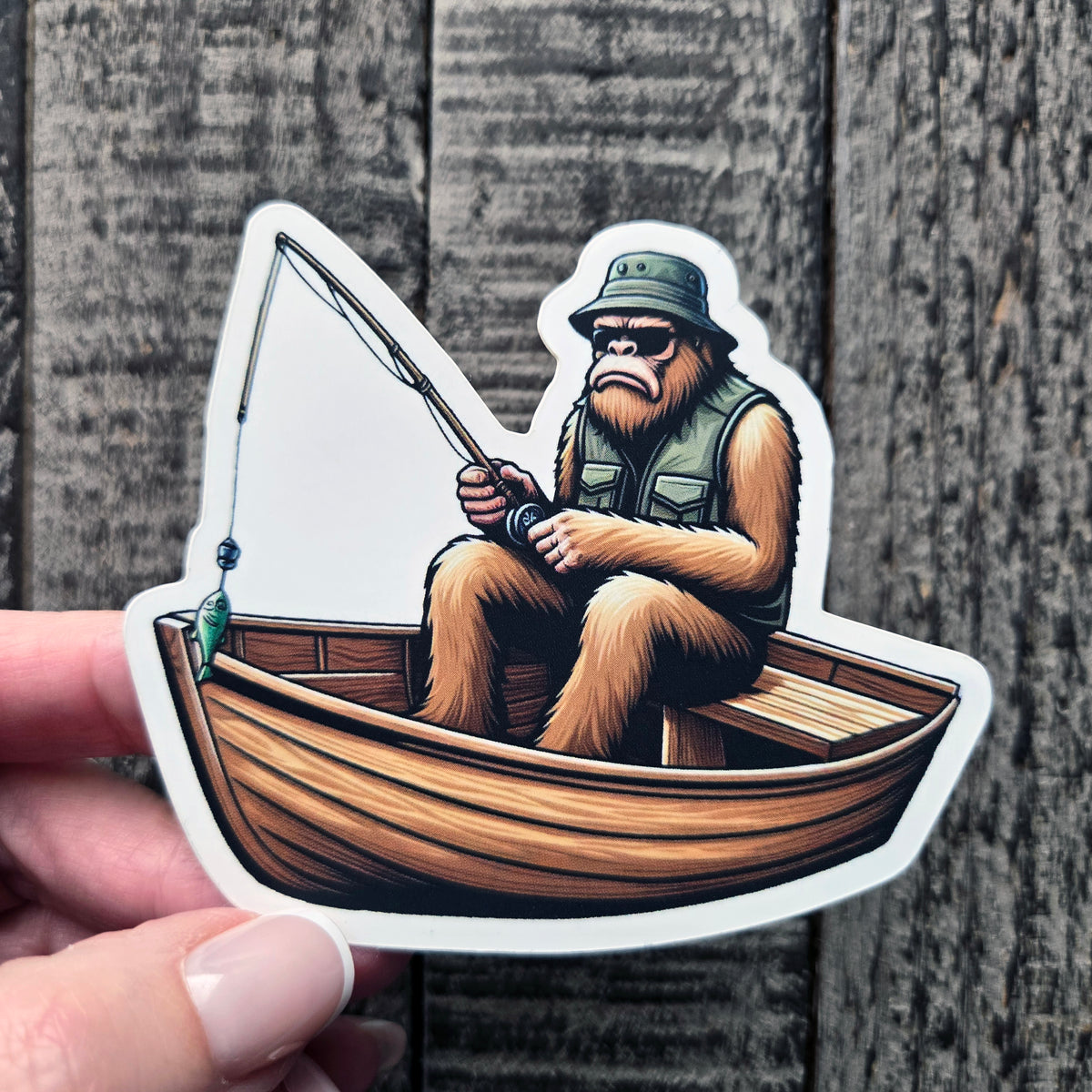 Fishing Sasquatch Vinyl Sticker - Fisherman Bigfoot Decal