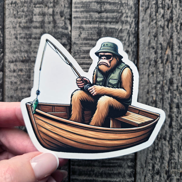 Fishing Sasquatch Vinyl Sticker - Fisherman Bigfoot Decal