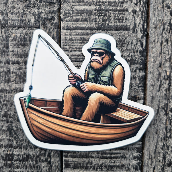 Fishing Sasquatch Vinyl Sticker - Fisherman Bigfoot Decal
