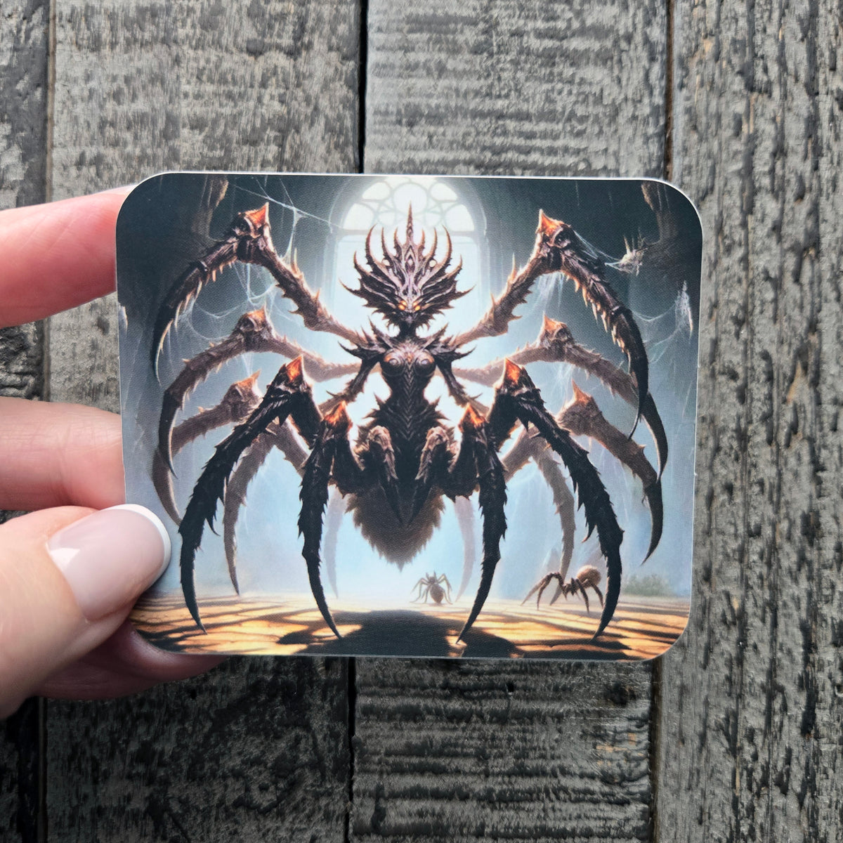 Dark Fantasy Spider Vinyl Sticker - Arachnid Deity Decal