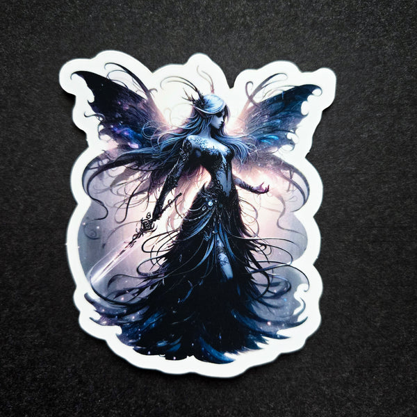 Dark Fairy with Wings Sticker - 2 Sizes - Gothic Warrior Vinyl Decal with Sword