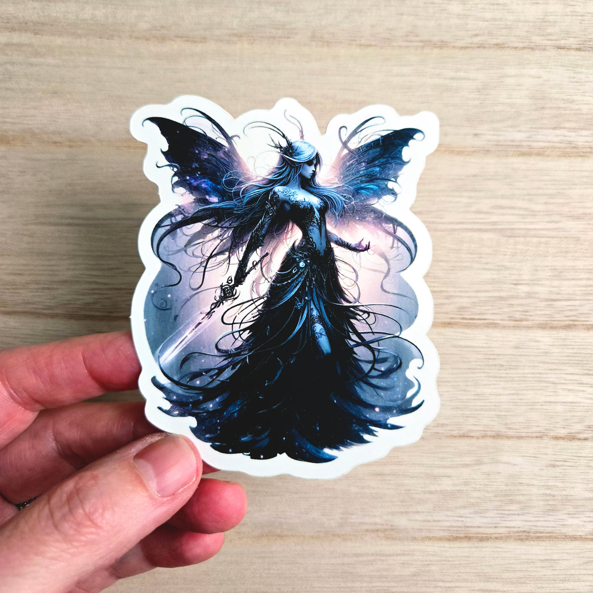 Dark Fairy with Wings Sticker - 2 Sizes - Gothic Warrior Vinyl Decal with Sword