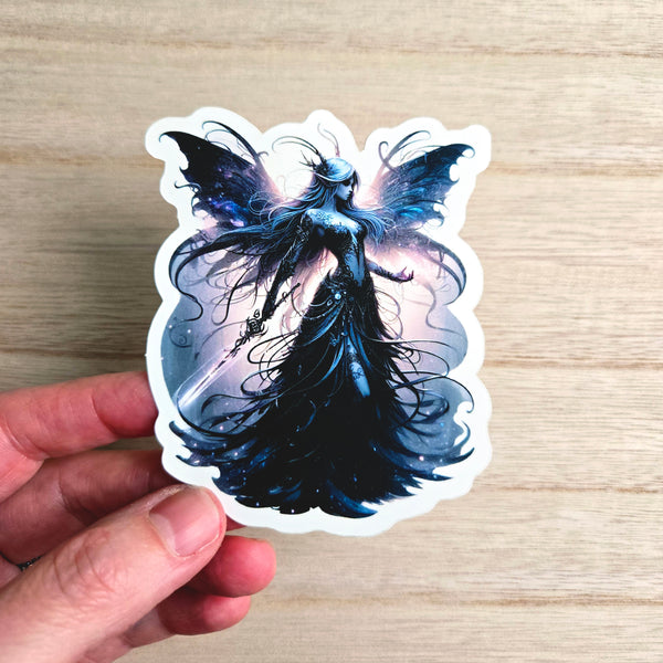 Dark Fairy with Wings Sticker - 2 Sizes - Gothic Warrior Vinyl Decal with Sword