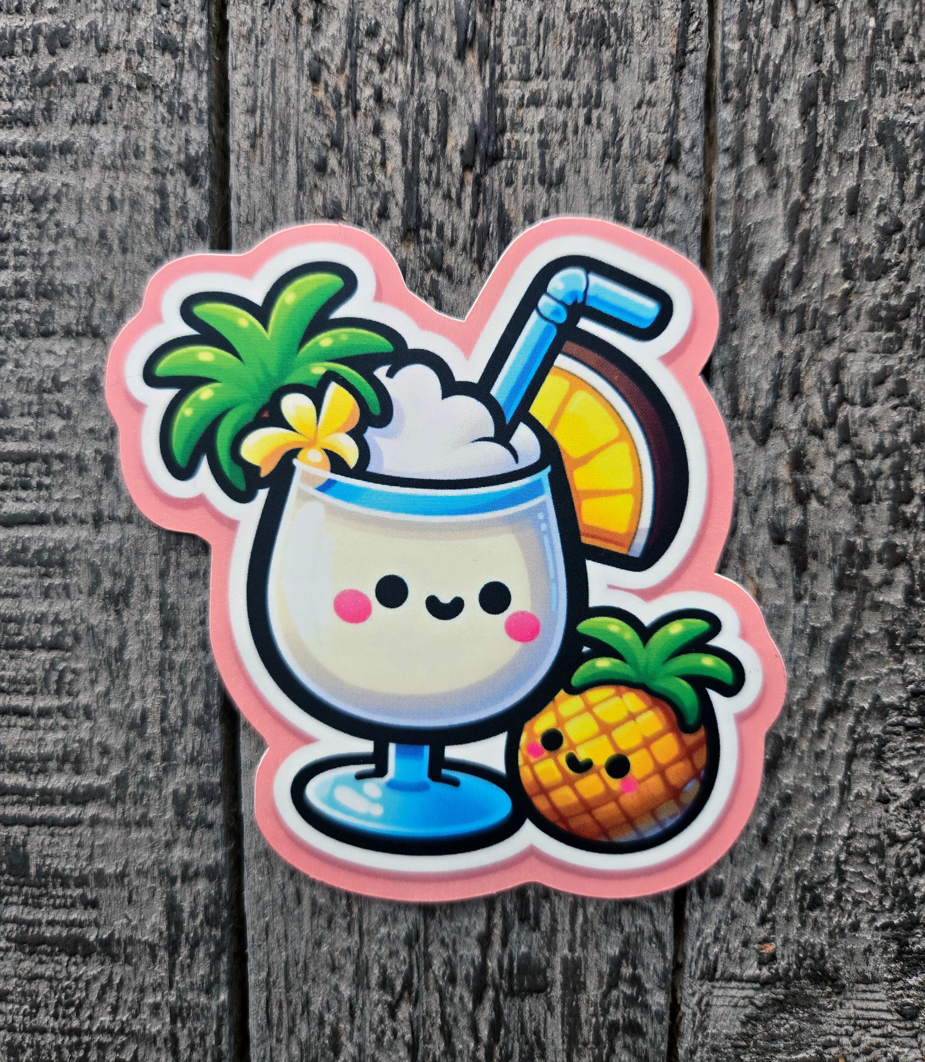 Cute Piña Colada Sticker - Tropical Drink Vinyl Decal – NomadBrain