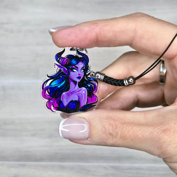 Cosmic Fairy Acrylic Charm with Mini Black Braided Lanyard Strap- 38mm (1.5")