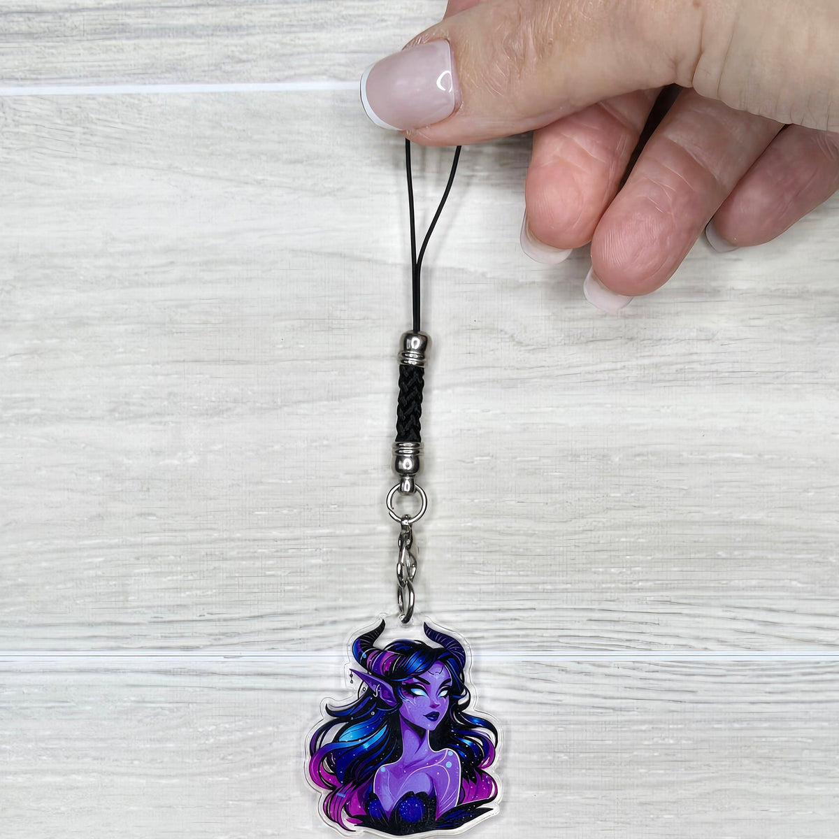 Cosmic Fairy Acrylic Charm with Mini Black Braided Lanyard Strap- 38mm (1.5")