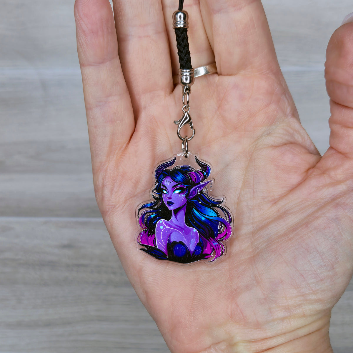 Cosmic Fairy Acrylic Charm with Mini Black Braided Lanyard Strap- 38mm (1.5")