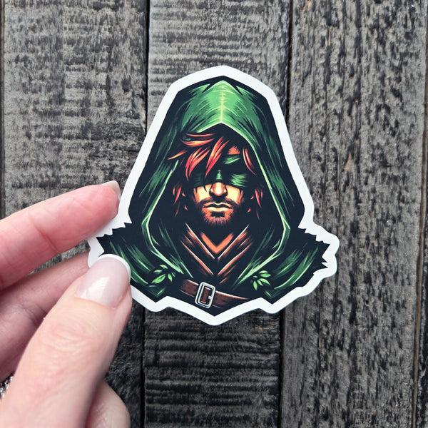Fantasy Red Hair Hooded Ranger Sticker - Waterproof Medieval Guardian Vinyl Decal
