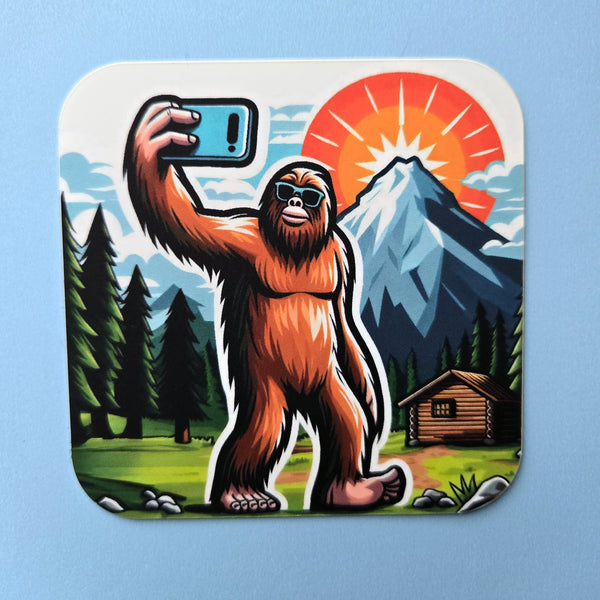 Selfie Sasquatch Mountain Adventure Vinyl Sticker - Bigfoot Decal