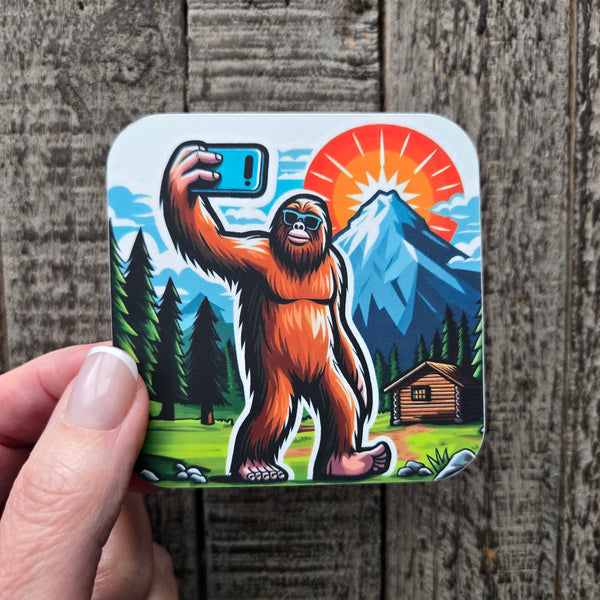 Selfie Sasquatch Mountain Adventure Vinyl Sticker - Bigfoot Decal