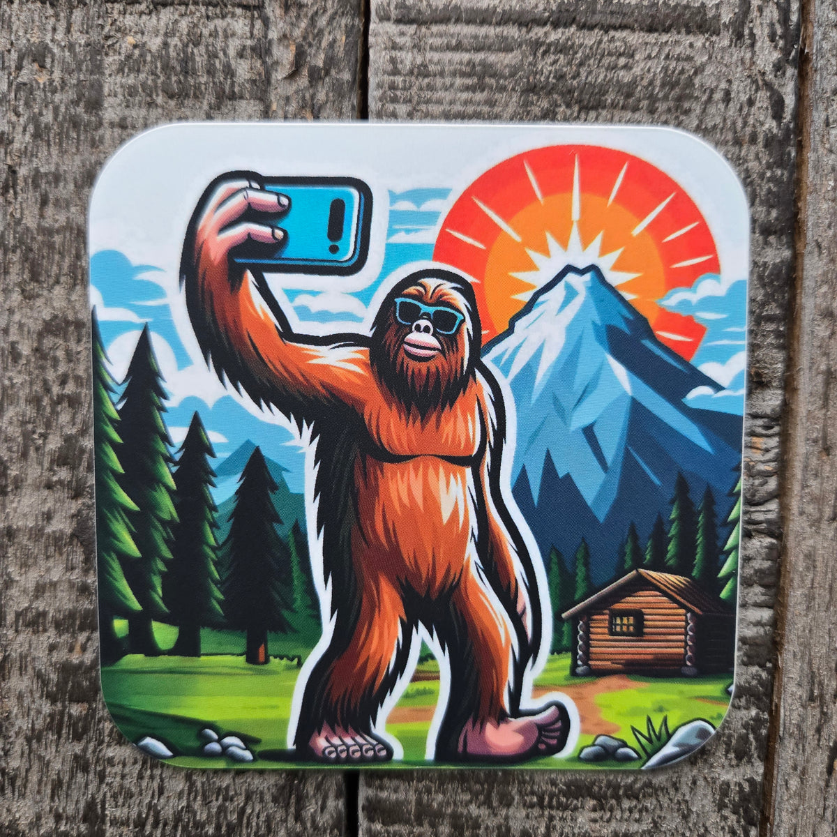 Selfie Sasquatch Mountain Adventure Vinyl Sticker - Bigfoot Decal
