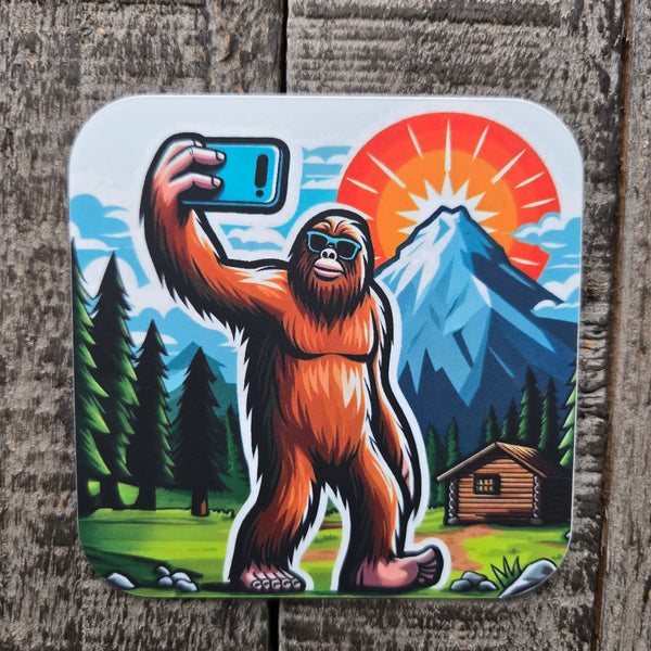 Selfie Sasquatch Mountain Adventure Vinyl Sticker - Bigfoot Decal