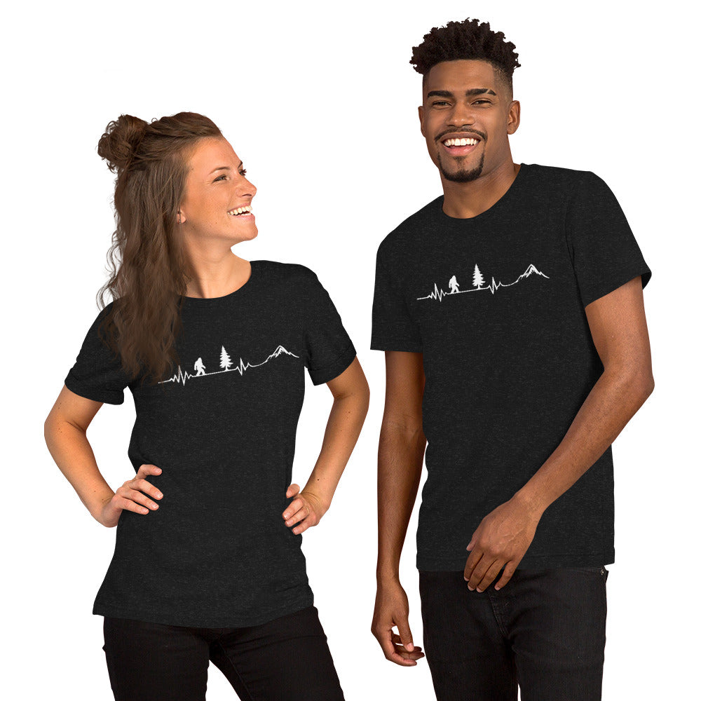 Bigfoot Heartbeat Shirt - Sasquatch EKG Graphic Tee - Hiking Gift