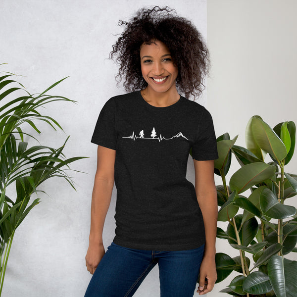 Bigfoot Heartbeat Shirt - Sasquatch EKG Graphic Tee - Hiking Gift