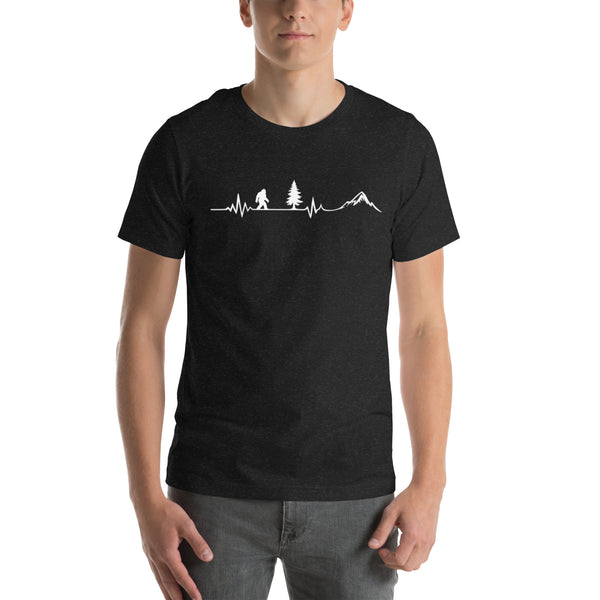 Bigfoot Heartbeat Shirt - Sasquatch EKG Graphic Tee - Hiking Gift
