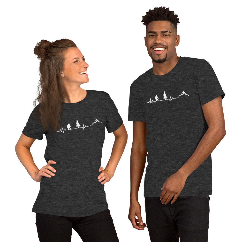 Bigfoot Heartbeat Shirt - Sasquatch EKG Graphic Tee - Hiking Gift