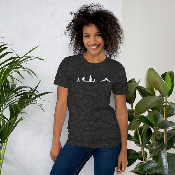 Bigfoot Heartbeat Shirt - Sasquatch EKG Graphic Tee - Hiking Gift