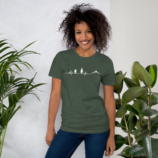 Bigfoot Heartbeat Shirt - Sasquatch EKG Graphic Tee - Hiking Gift