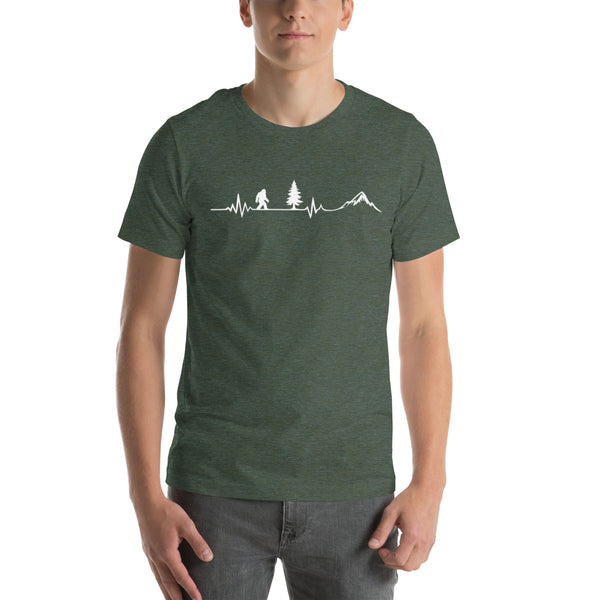 Bigfoot Heartbeat Shirt - Sasquatch EKG Graphic Tee - Hiking Gift