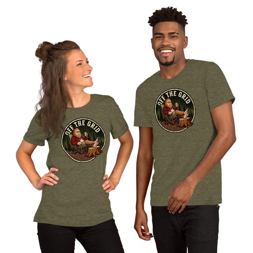 Funny Bigfoot Shirt - Sasquatch Off the Grid Graphic Tee - Cryptid Lover Gift - Gift for Campers Hiking Fans