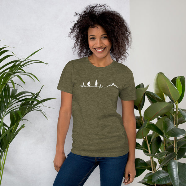 Bigfoot Heartbeat Shirt - Sasquatch EKG Graphic Tee - Hiking Gift