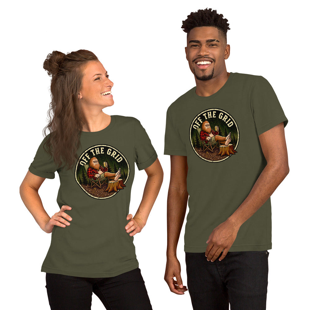 Funny Bigfoot Shirt - Sasquatch Off the Grid Graphic Tee - Cryptid Lover Gift - Gift for Campers Hiking Fans