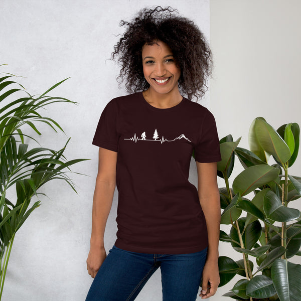 Bigfoot Heartbeat Shirt - Sasquatch EKG Graphic Tee - Hiking Gift