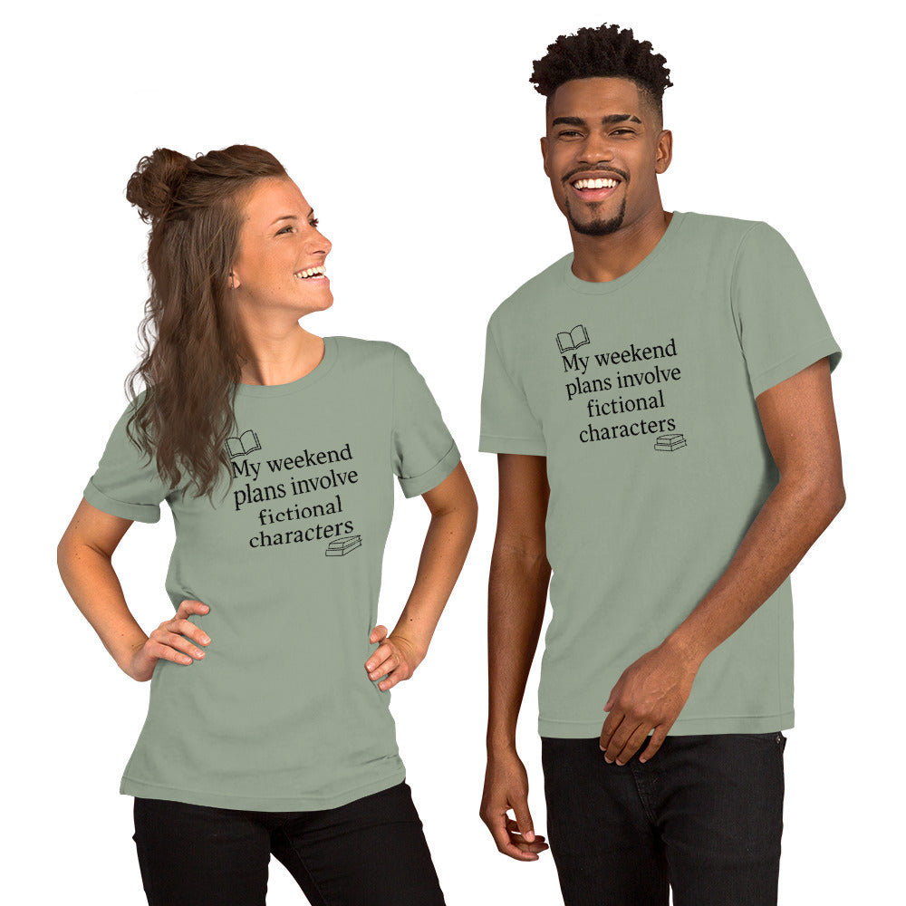 Book Lover Shirt - Funny Bookworm T-Shirt - Reader Humor Tee - My Weekend Plans Fictional Characters - Bookish Gift