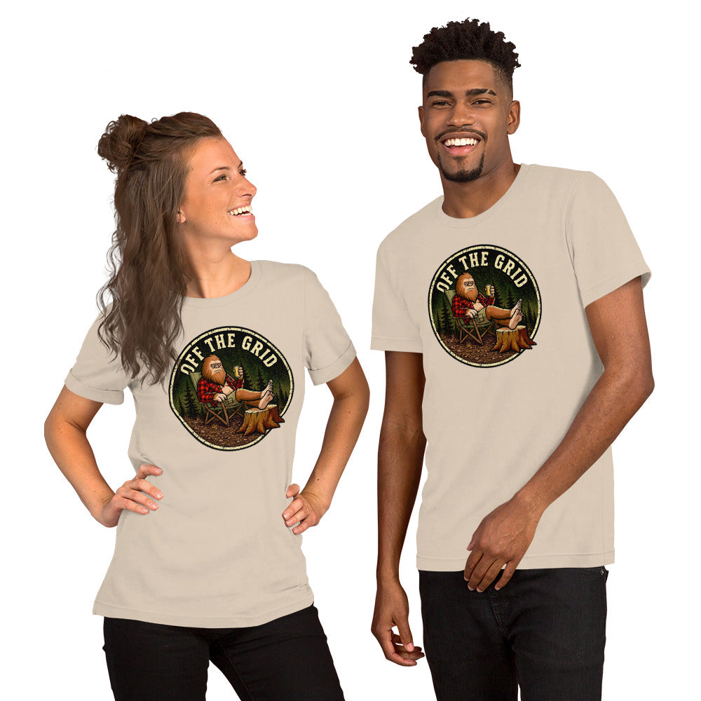 Funny Bigfoot Shirt - Sasquatch Off the Grid Graphic Tee - Cryptid Lover Gift - Gift for Campers Hiking Fans