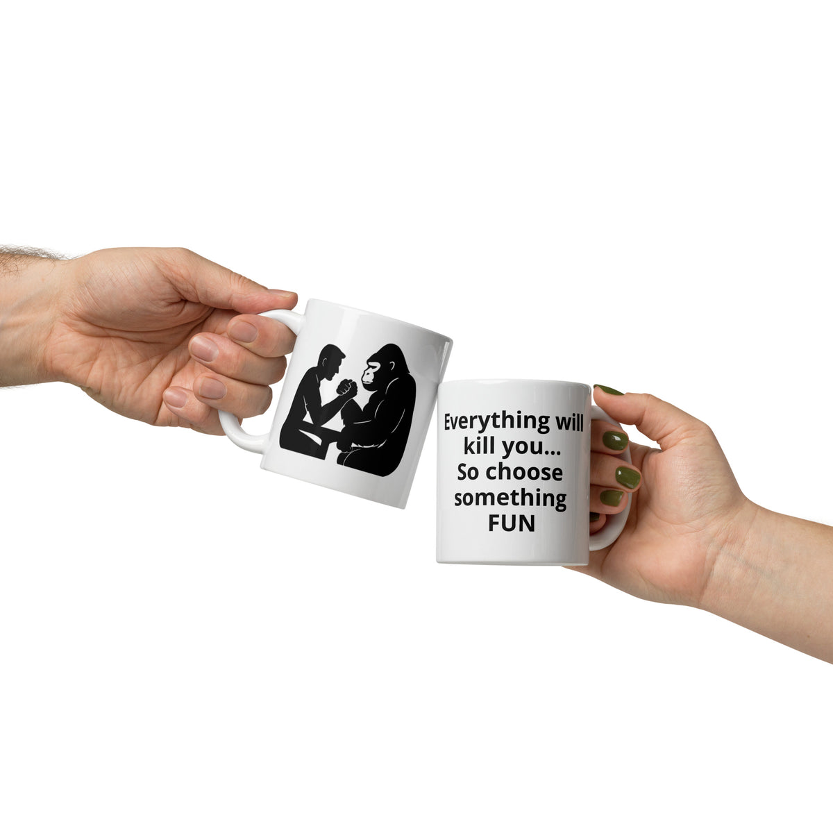 Gorilla Coffee Mug Gift for Men - Funny Arm Wrestling Mug Dad Gift - Motivational Strength Mug For Him