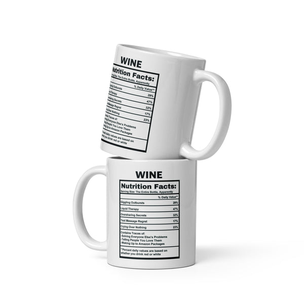 Wine Lover Gift Mug - Funny Nutrition Facts Coffee Mug for Mom - Sarcastic Wine Humor Gift
