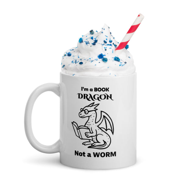 Book Dragon Mug - Book Lover Gift - Funny Bookworm Coffee Cup for Librarian Teacher Reader - 11oz 15oz 20oz Ceramic