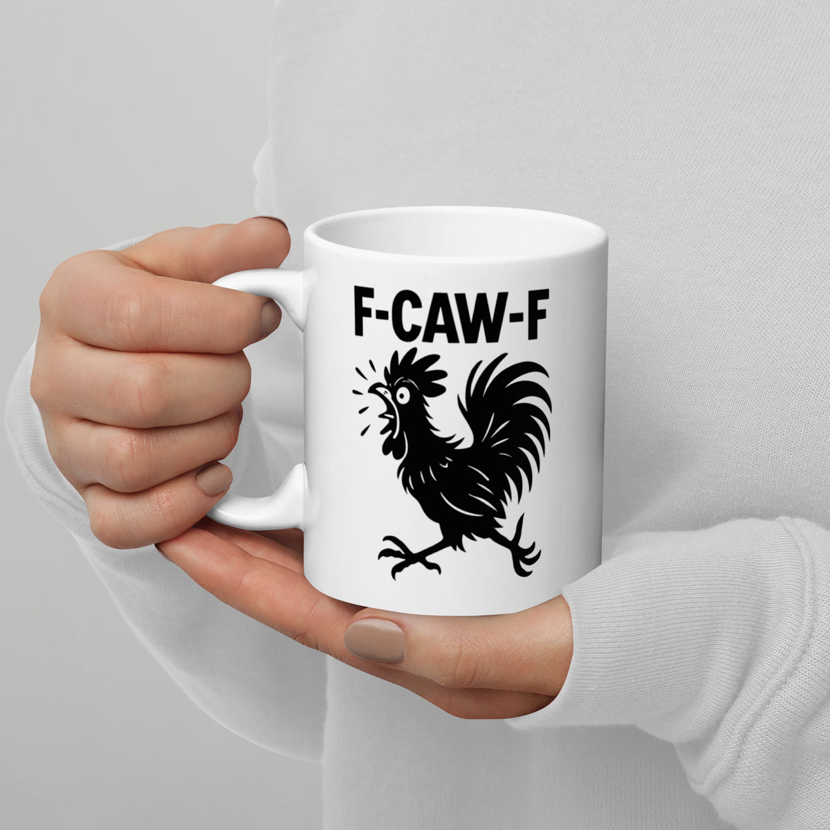 Rooster Coffee Mug Funny - F-CAW-F Sarcastic Gag Gift for Friends Coworkers - Grumpy Chicken Ceramic Cup