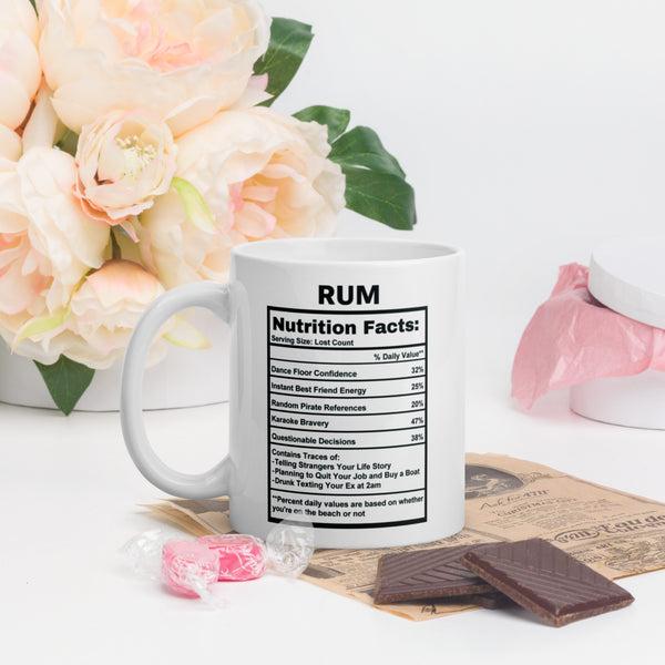 Rum Lover Gift Mug - Funny Nutrition Facts Coffee Mug for Dad - Sarcastic Rum Drinker Gift for Men Friends