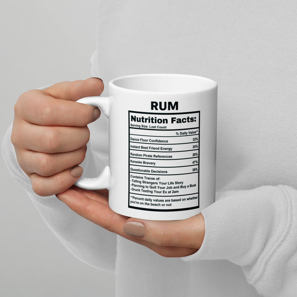 Rum Lover Gift Mug - Funny Nutrition Facts Coffee Mug for Dad - Sarcastic Rum Drinker Gift for Men Friends