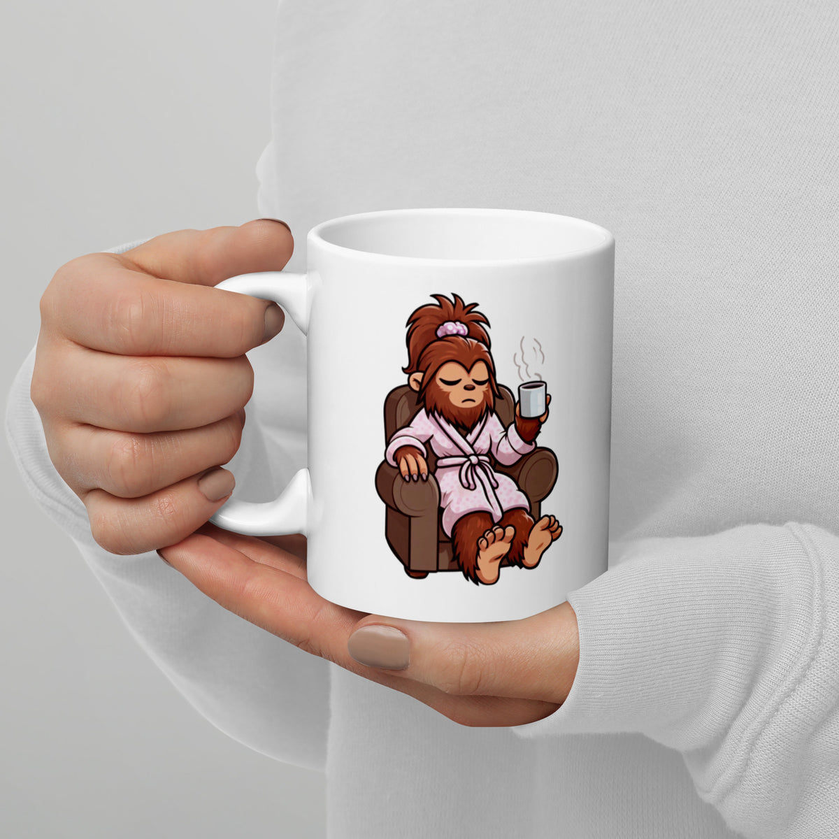 Grumpy Lady Bigfoot Mug - Sasquatch Coffee Cup - Funny Cryptid Gift for Coffee Lovers