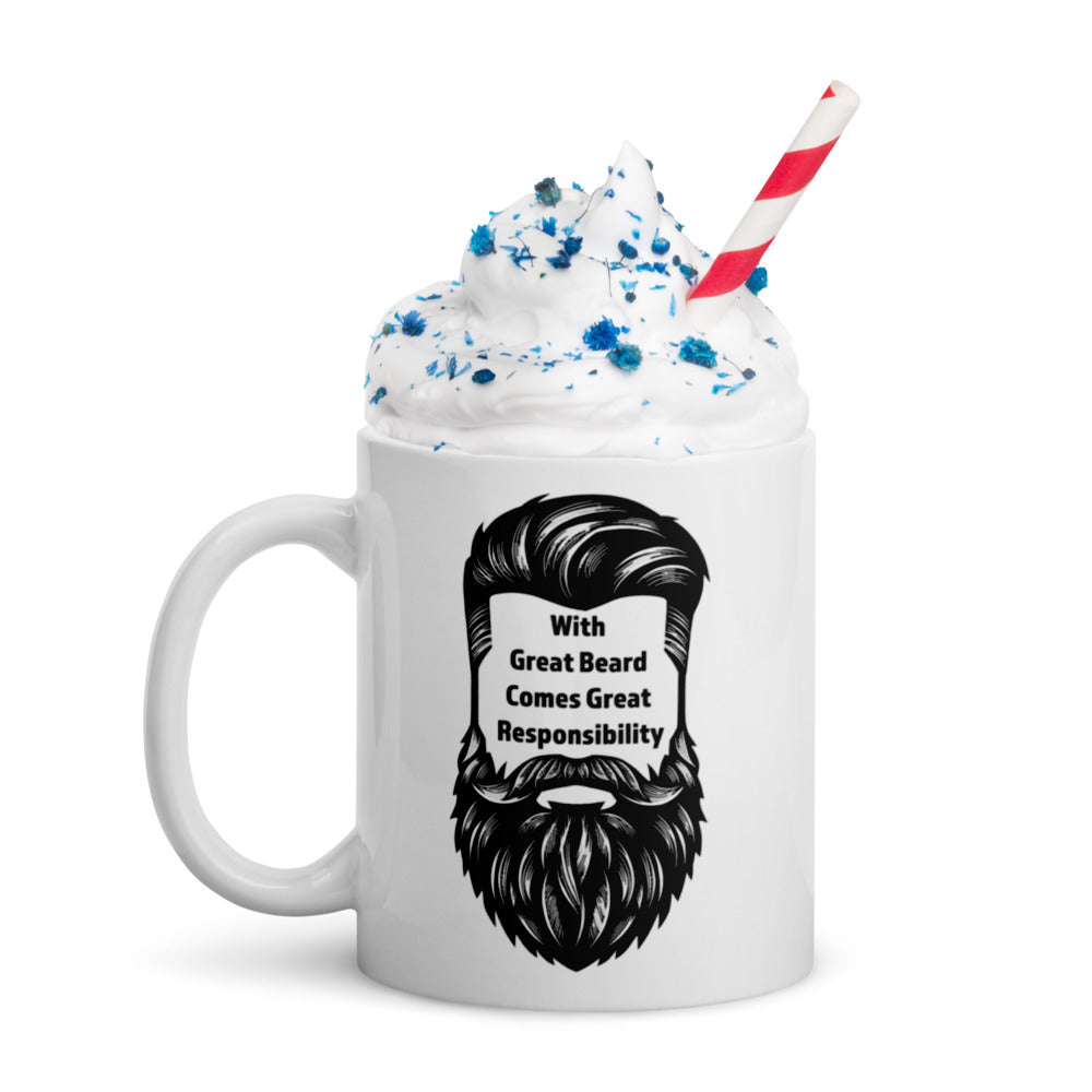 Funny Beard Mug For Men - With Great Beard Comes Great Responsibility - Coffee Mug Bearded Dad Gift - Beard Lover Novelty Mug