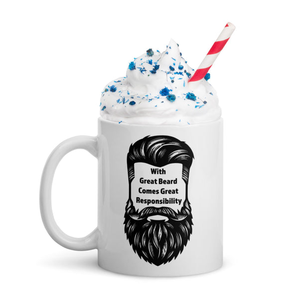 Funny Beard Mug For Men - With Great Beard Comes Great Responsibility - Coffee Mug Bearded Dad Gift - Beard Lover Novelty Mug