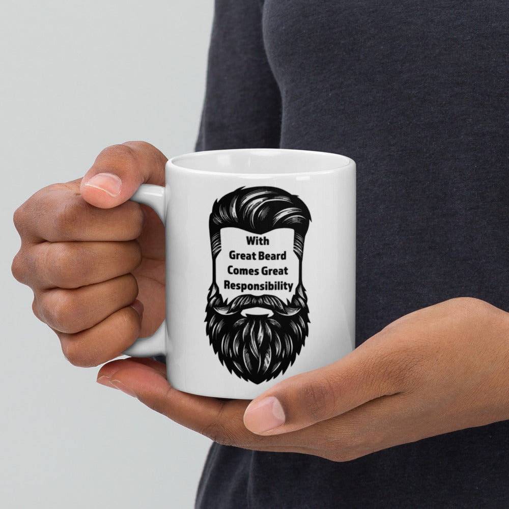 Funny Beard Mug For Men - With Great Beard Comes Great Responsibility - Coffee Mug Bearded Dad Gift - Beard Lover Novelty Mug