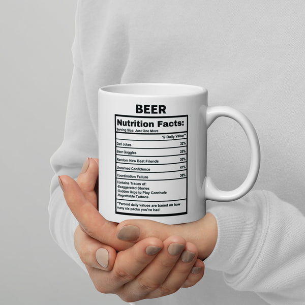 Beer Lover Gift Mug - Funny Nutrition Facts Coffee Mug for Dad Men - Sarcastic Beer Drinker Man Cave Gift