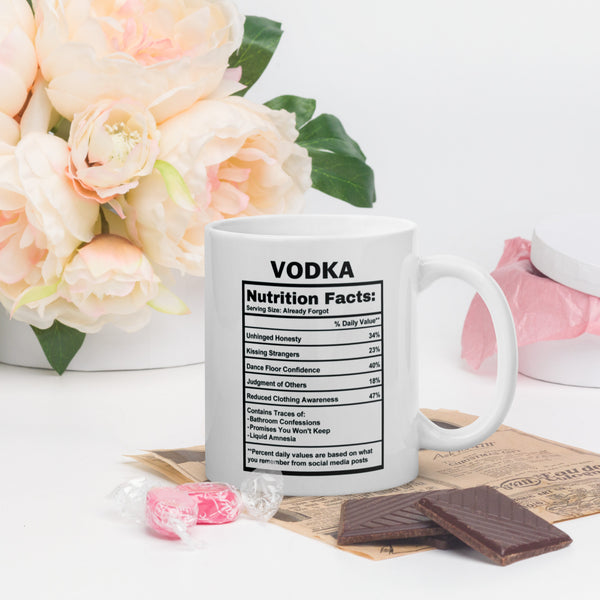 Vodka Lover Gift Mug - Funny Nutrition Facts Coffee Mug for Her Him - Sarcastic Vodka Drinker Party Gift