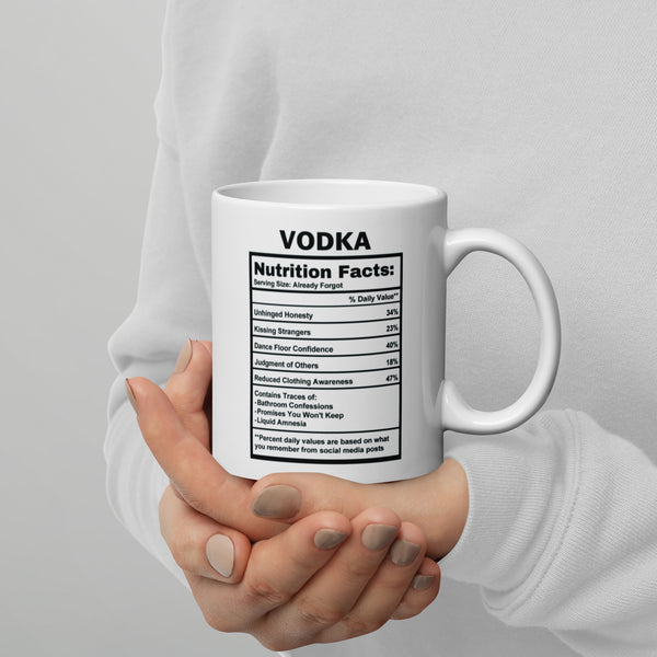 Vodka Lover Gift Mug - Funny Nutrition Facts Coffee Mug for Her Him - Sarcastic Vodka Drinker Party Gift