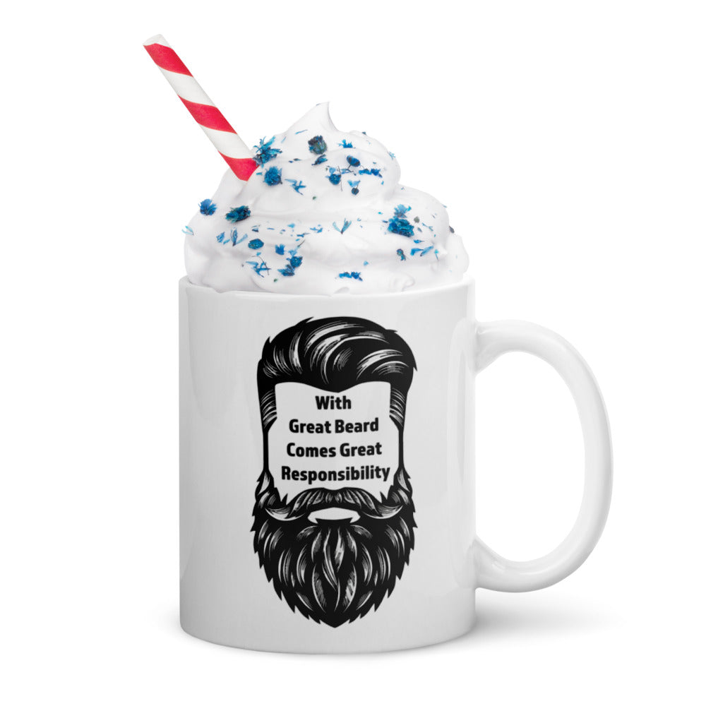 Funny Beard Mug For Men - With Great Beard Comes Great Responsibility - Coffee Mug Bearded Dad Gift - Beard Lover Novelty Mug