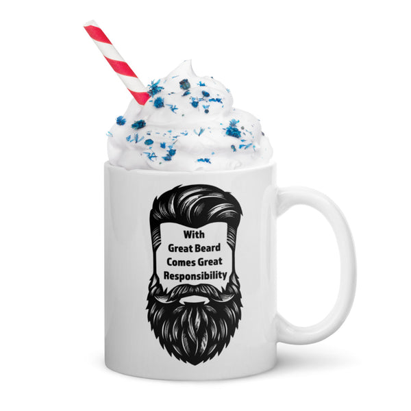 Funny Beard Mug For Men - With Great Beard Comes Great Responsibility - Coffee Mug Bearded Dad Gift - Beard Lover Novelty Mug