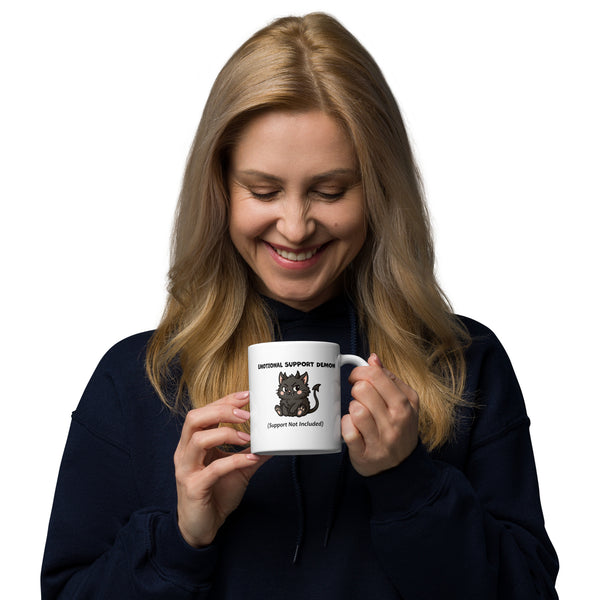 Funny Black Cat Mug – Emotional Support Demon Coffee Mug – Dark Humor Cat Gift – Witchy Cat Lover Mug