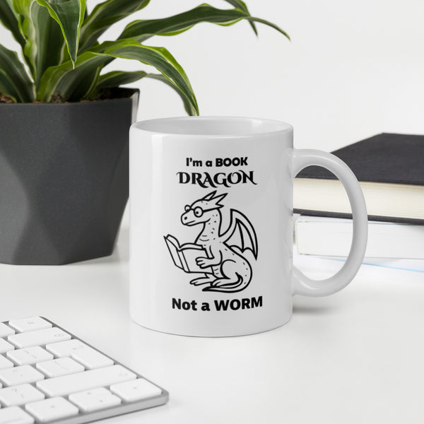 Book Dragon Mug - Book Lover Gift - Funny Bookworm Coffee Cup for Librarian Teacher Reader - 11oz 15oz 20oz Ceramic